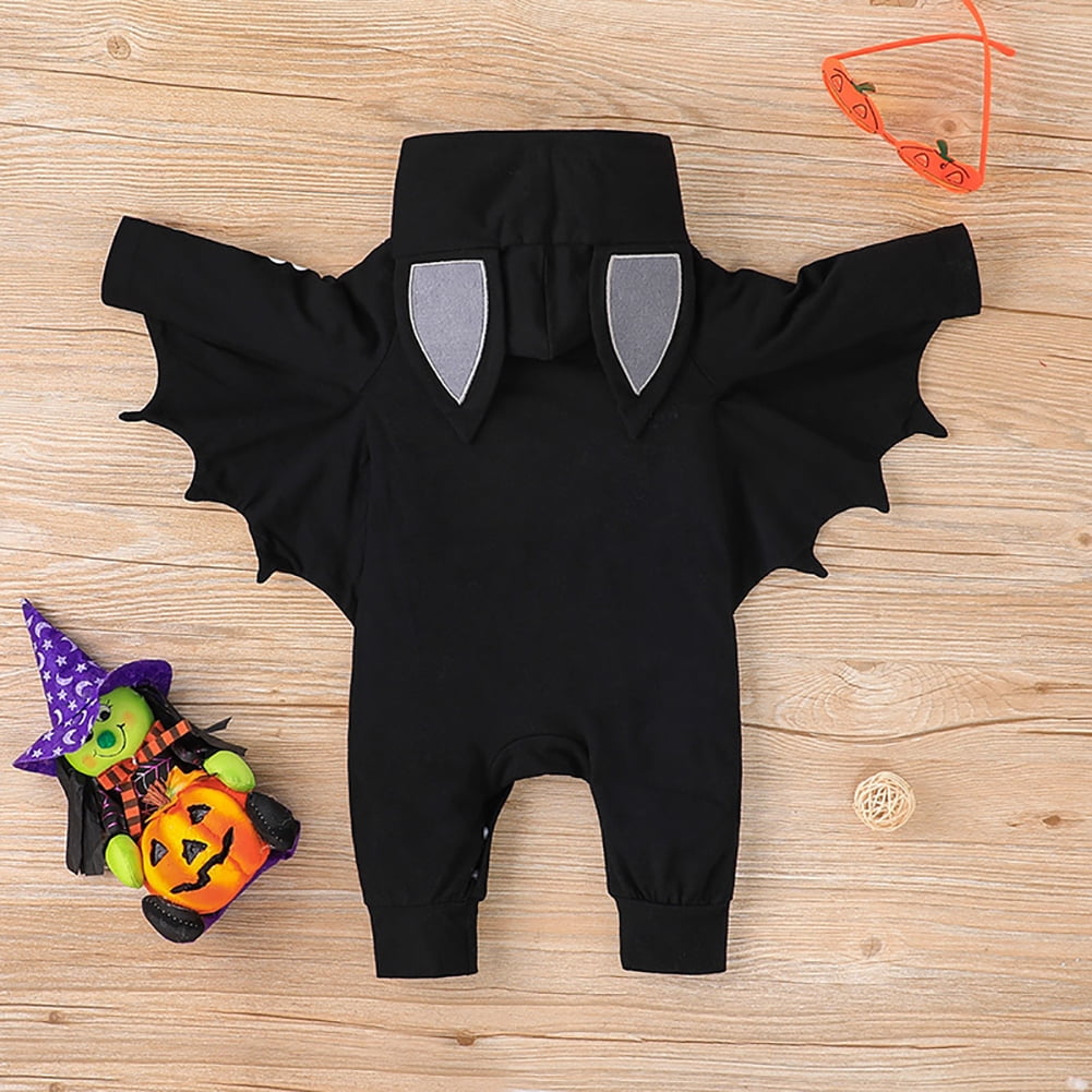 IBTOM CASTLE Newborn Baby Bat Costume Halloween Cosplay Cloak Romper with Wings Ears Hoodie My First Halloween Outfit for Boy Girl 6-12 Months Black Skull