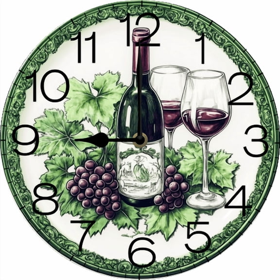 Eveokoki Wall Clock Wine Grape Wood Battery Operated Silent Non-Ticking Clock Decorative for Home Kitchen Living Room Office Bathroom Bedroom 10 Inch