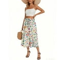 thumbnail image 3 of WTOBBY Women's Bohemian Flower Print Skirt with Solid Color Design and Pockets, Casual Temperament Half Skirt for Everyday Wear, A-Line Maxi Style with Elastic Waist,Beige L, 3 of 4