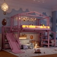 thumbnail image 3 of Bellemave Twin Loft Bed with Storage Stairs & Slide, Heavy-Duty Metal Frame with Built-in Wardrobe & Storage Shelves, High Loft Bed with LED Lights, USB Charging Ports for Teens, Pink, 3 of 12