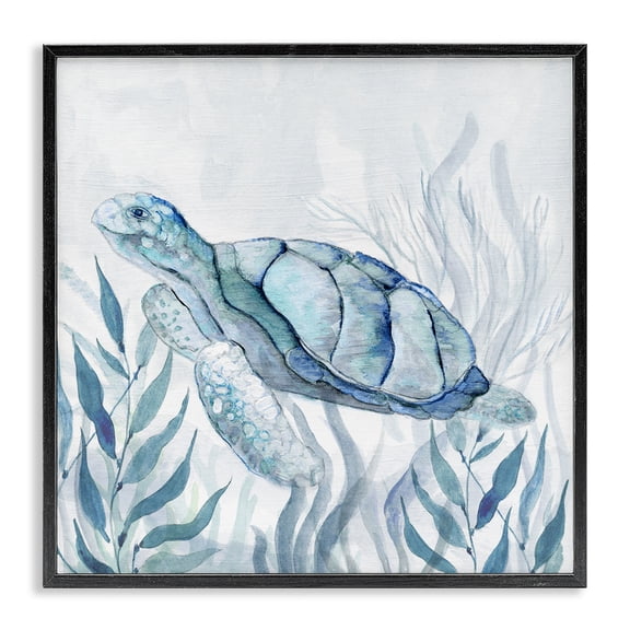 Stupell Industries Contemporary Sea Turtle with Subtle Smile Black Framed Giclee Art, 12 x 12, by Janet Tava