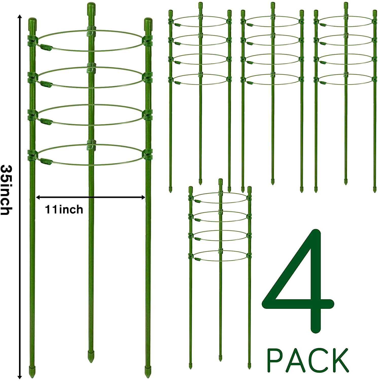 4 Pack Tomato Cages for Garden- 36 Inches Adjustable Garden Cucumber Trellis Plant Support Cages Stakes, Trellis Support Rings for Outdoor Climbing Plants, Pots