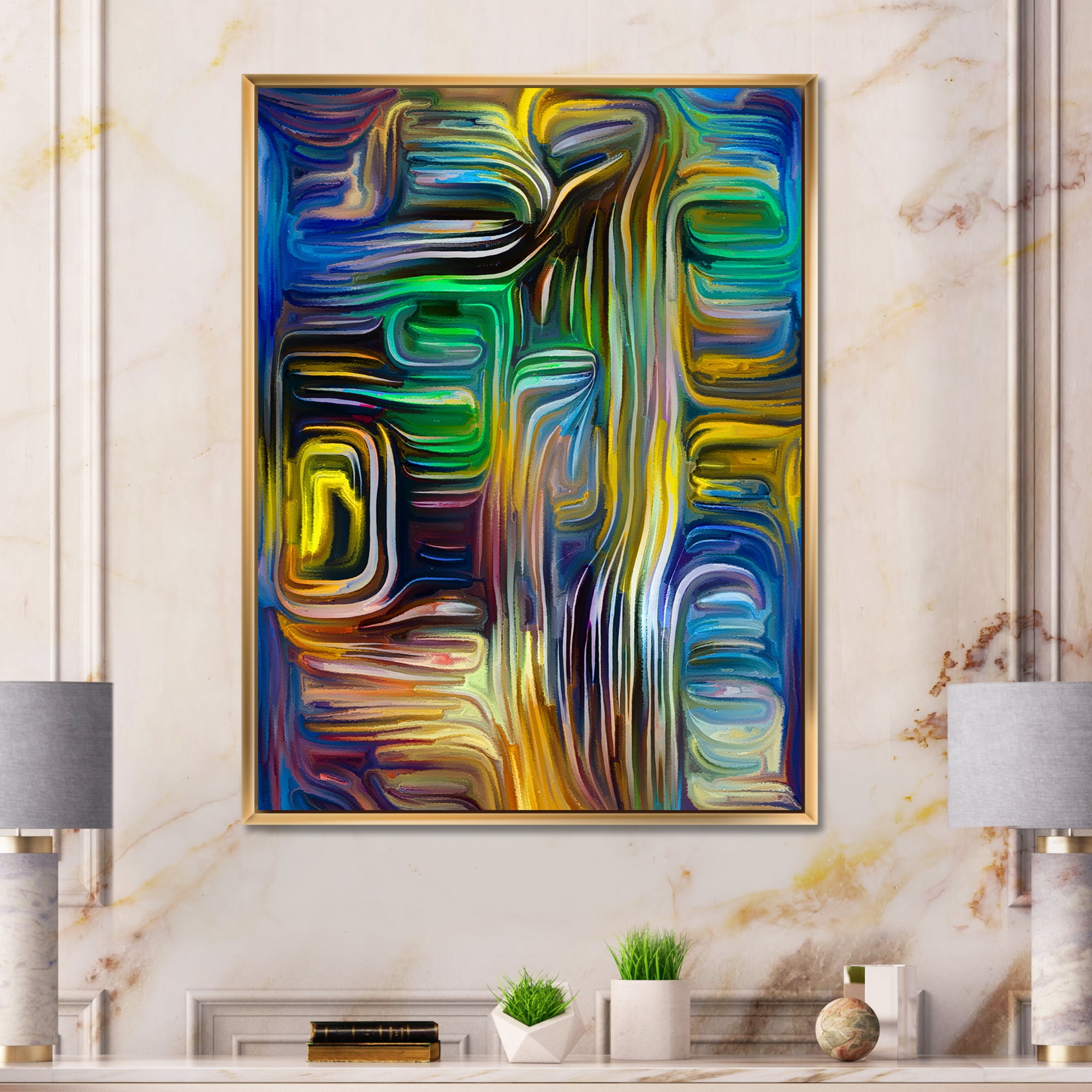 Designart 'Colour Spiral Fusion VI' Modern Framed Canvas Wall Art Print