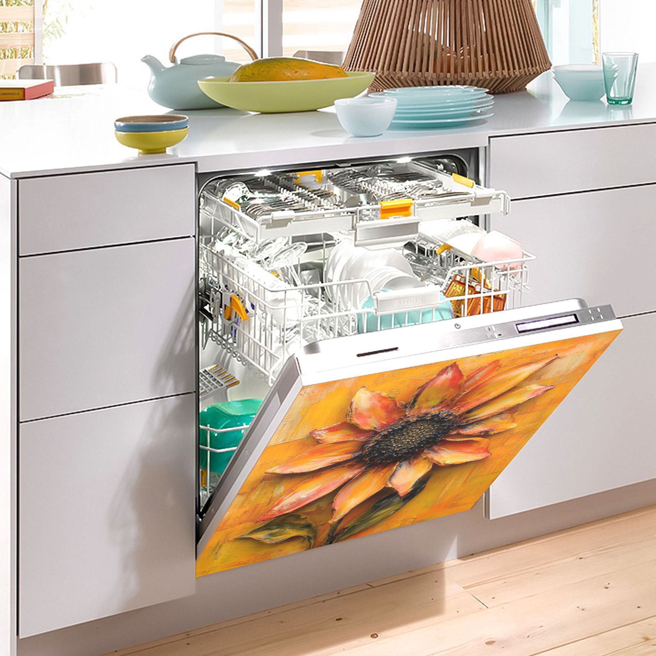 Dishwasher Magnetic Sticker 23x26 Inch Refrigerator Magnetic Sticker Washing Machine Magnetic Sticker Kitchen Panel Magnetic Sticker Home Decor Large Orange Flower