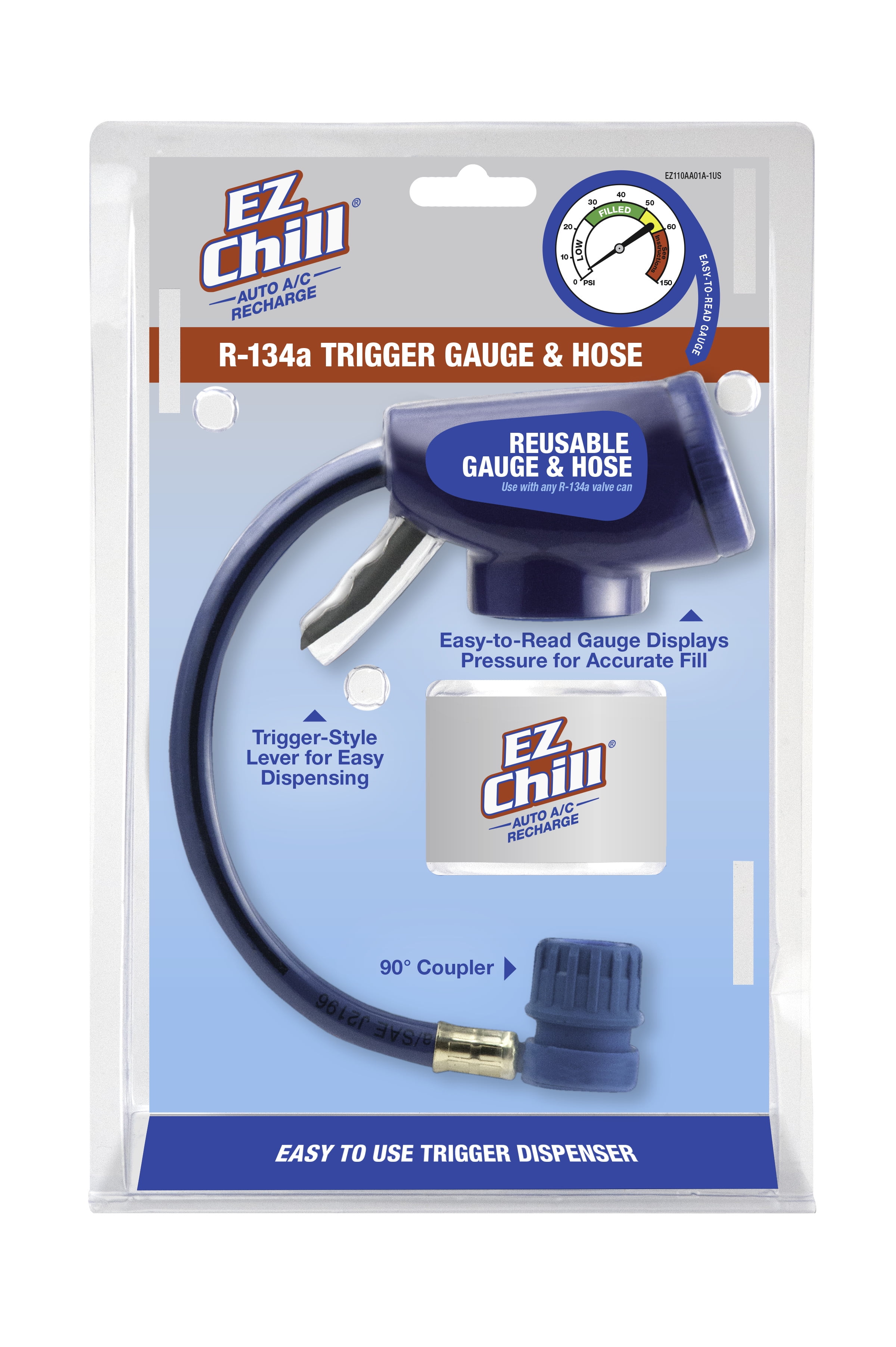 EZ Chill A/C Recharge Reusable R134a Gauge and Hose