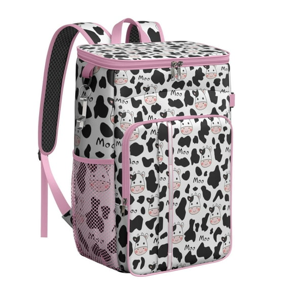 Black and White Cow Backpack Cooler – Leakproof Insulated Cooler Bag with Rustic Farm Pattern, Ideal for Picnics, Travel & Work