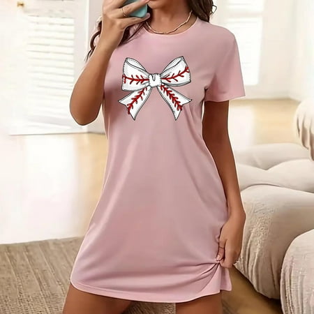 Women s Nightgown Round-neck Chemise Sleepwear Lace Nightwear Soft Lingerie for Women  4- Pink  X-Large
