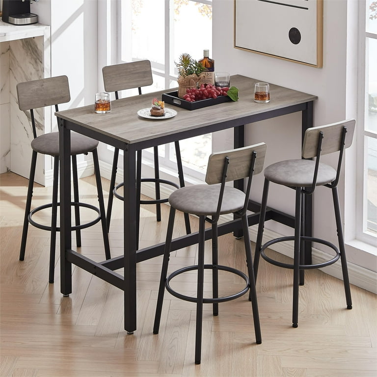 Bar Table Set with 4 Chairs Set Industrial Counter Height Pub