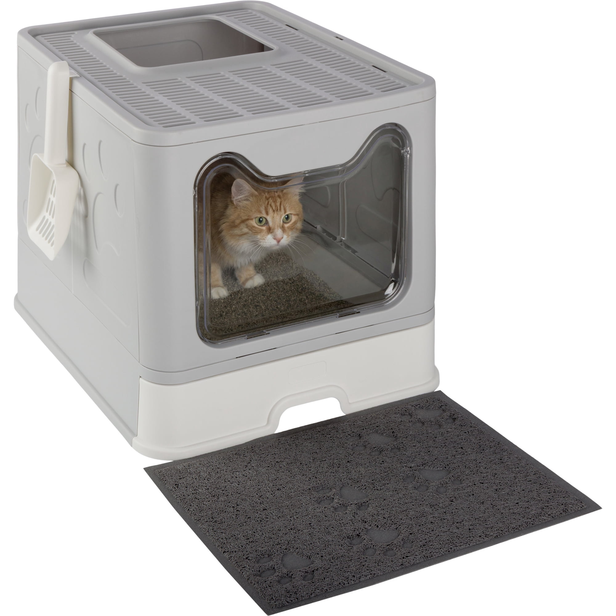 PETMAKER Enclosed Cat Litter Box with Lid, Cat Scoop, Mat, and Pull-Out Drawer (Gray)