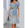 thumbnail image 3 of Summer O Neck Short Sleeve Dresses Women Sweet Style Botanical Flower Print Dress Female Daily Comfortable Casual Commuter Gown, 3 of 5