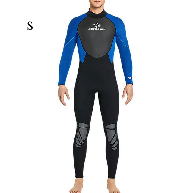 Diving Suit Neoprene Nylon Long-Sleeved Swimwear Smooth Leather Edging Classic Crew Neck Three-layer Composite Structure Wetsuit Men Blue S