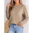 thumbnail image 2 of Cupshe Women's Khaki Round Neck Long Sleeve Knit Sweater Size S-XL, 2 of 6