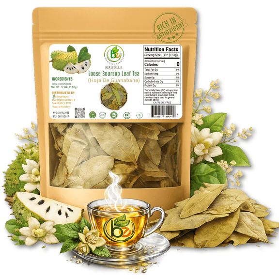 Guanábana (Soursop) Hojas-Herbal Tea – 3.5 oz (100 g) Dried Leaves – 100% Natural, Vegan, Non-GMO, Sugar-Free, Caffeine-Free – Antioxidant-Rich Herbal Infusion for Hot & Iced Drinks – Vacuum-Sealed
