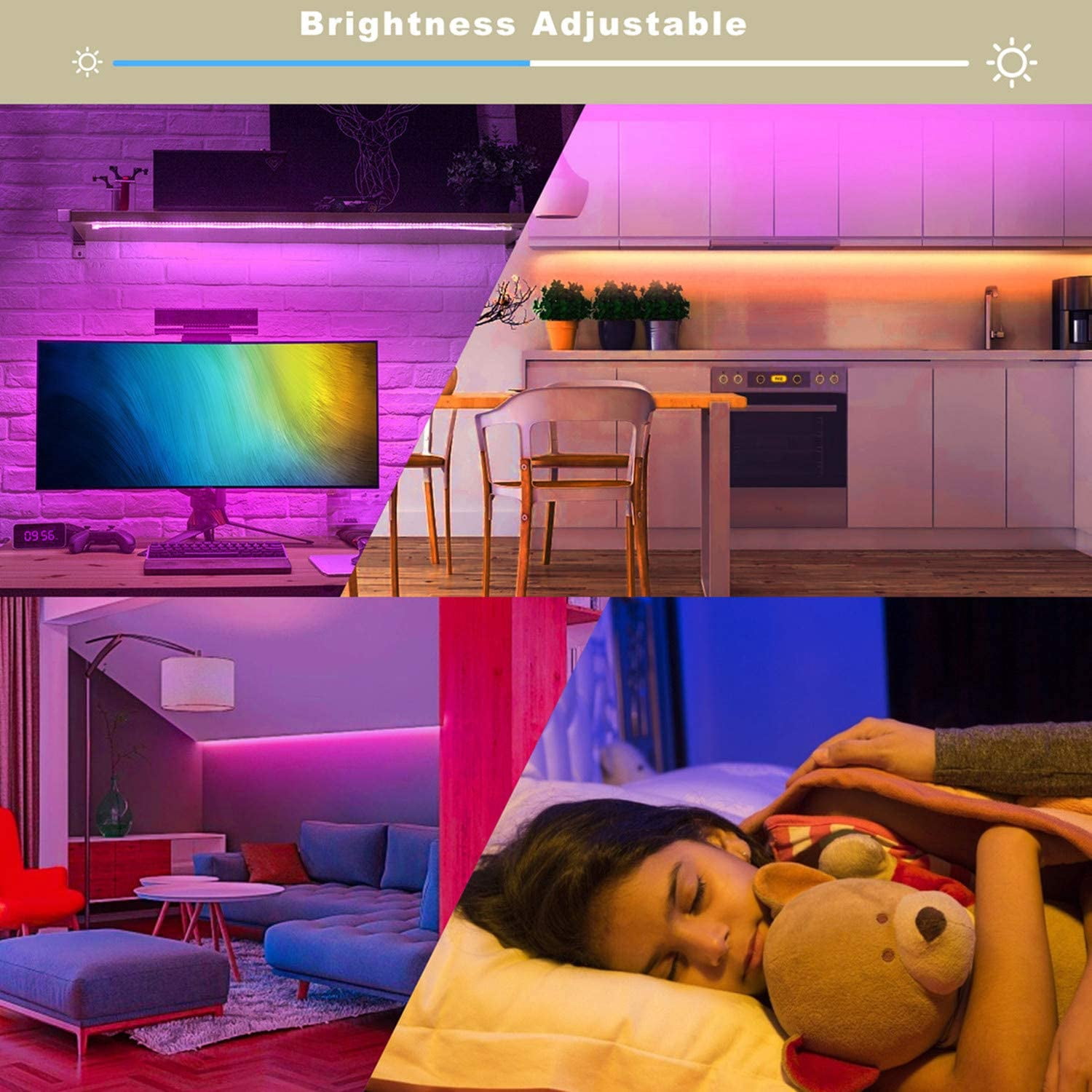 LED Strip Lights,WiFi APP Control 50ft Smart RGB Light Strips Compatible with Alexa Google Assistant, Music Sync Color Changing Tape Lights for Room, Kitchen, TV, Party, Home Decoration