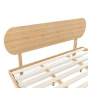 King Size Bamboo Platform Bed with Round Shape Headboard and Little Footboard, Solid Bamboo-made Bed Frame with Support Slats, Full/Queen/King Bed Frame for Bedroom, Guest Rooms, Dorms, Natural