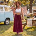thumbnail image 5 of Linen Skirts for Women Casual Flowy Tiered Maxi Skirt Comfy Vintage Beach Travel High Waisted Boho Skirt with Belt XL, 5 of 8