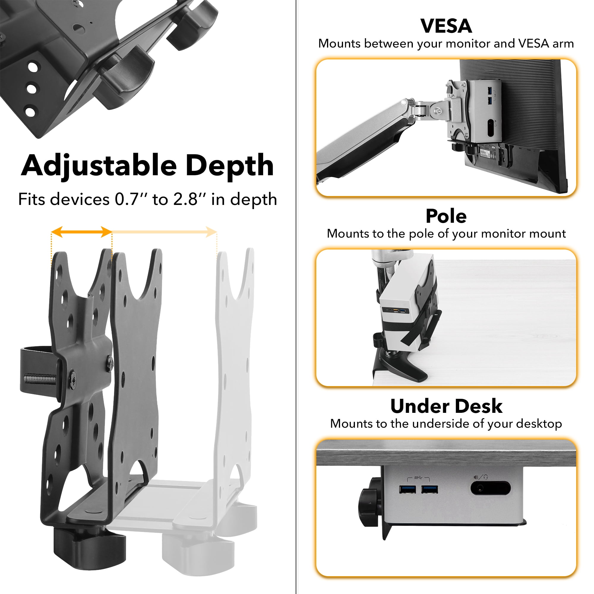 CondoMounts Wall Mount for Console, TV, Cable Box, Router | Adjustable 0.7"-2.8", 11lbs, Black