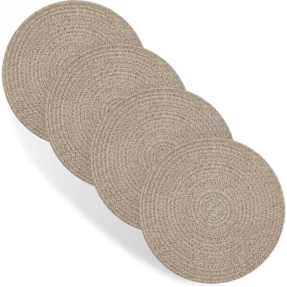 Round Placemats Set of 4, Cotton Rope Thick Place Mats, Heat Resistant Woven Table Mats, Hot Pads for Kitchen, 13 Inches Braided Placemat for Farmhouse and Kitchen Table Decor (Brown)