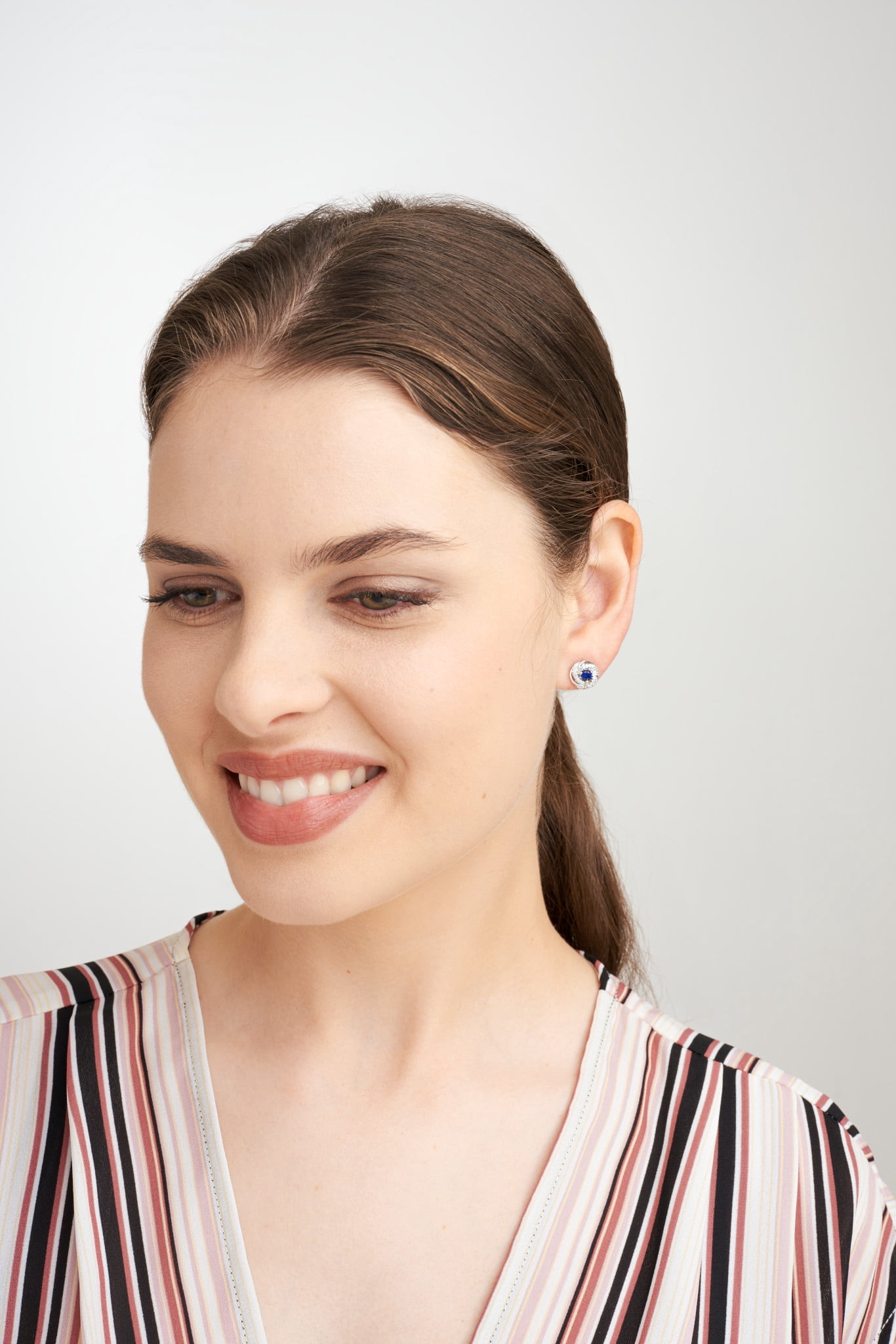 Rhodium Plated Sterling Silver Created Blue Sapphire September Birthstone Love Knot Stud Earrings for Women Gift for Her