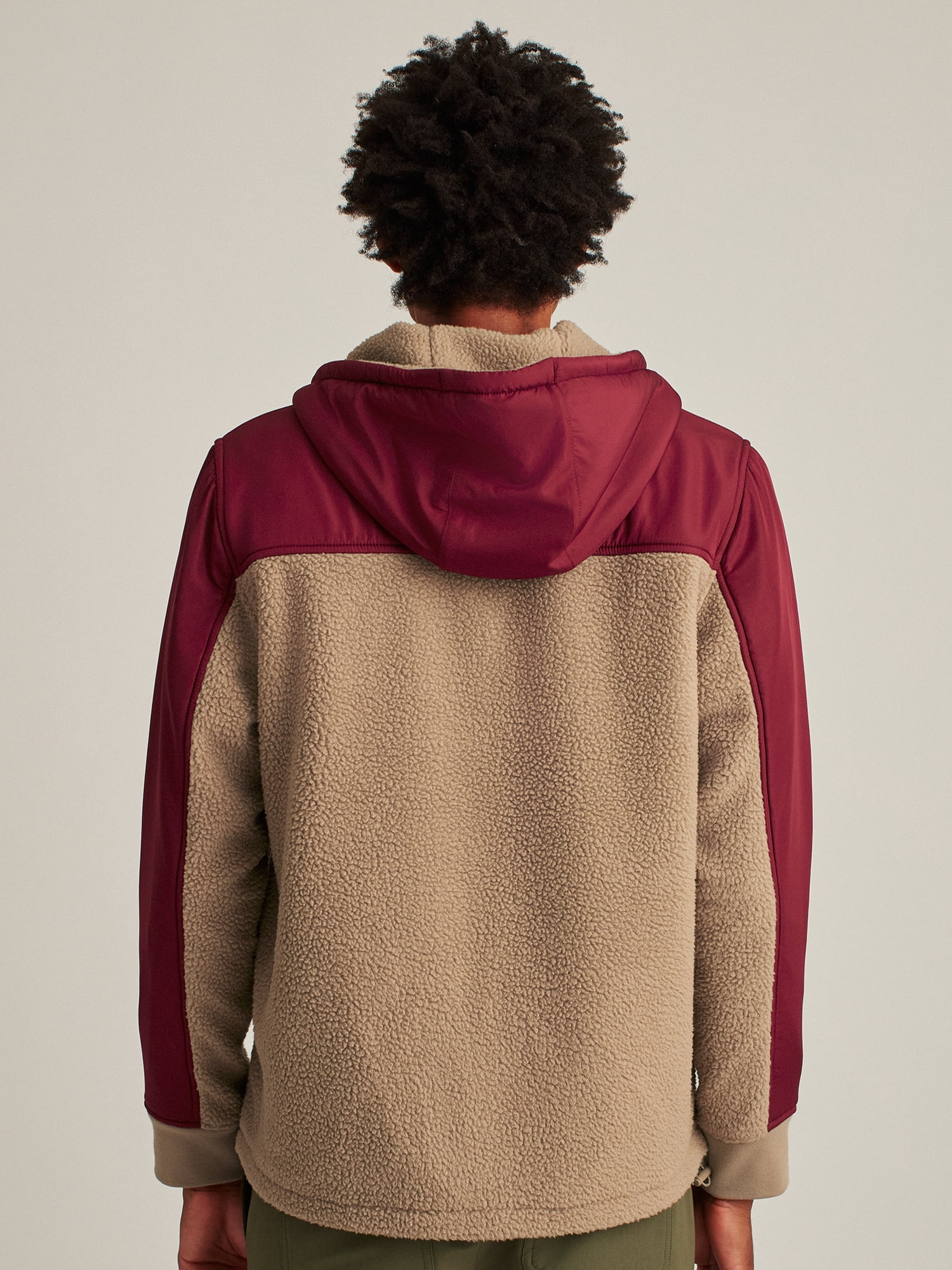 Bonobos Fielder Men's and Big Men's Mixed Media Sherpa Fleece Anorak, Up to Size 3XL