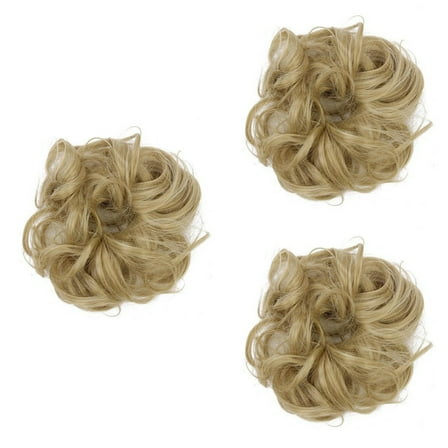 Synthetic Hairpiece Accessory for Women Wig Bun Extension Clip Scrunchies Curls 3 Count