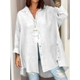 thumbnail image 1 of Nouvelle Chemise d'Été Unie pour Femmes, Ample, à Manches Neuf Dixièmes, en Coton et Lin, 1 of 6