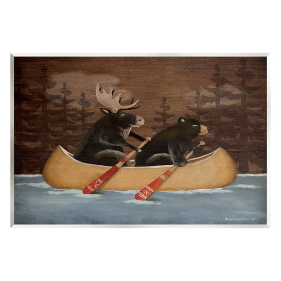 Stupell Canoeing Animals Rustic Woodland Transportation Painting Wall Plaque Unframed Art Print Wall Art