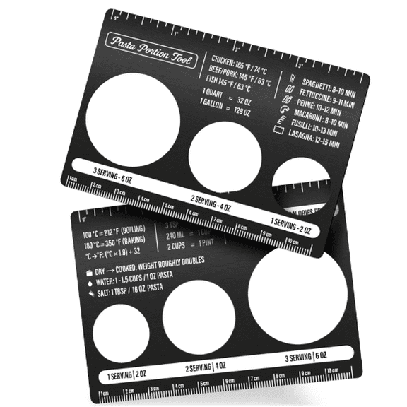 Pasta Measurer Tool – Stainless Steel Kitchen Gadget for Portion Control, Spaghetti Measurer with Ruler, Calorie Guide & Kitchen Conversion Chart – Pocket Cooking Tools & Must Haves