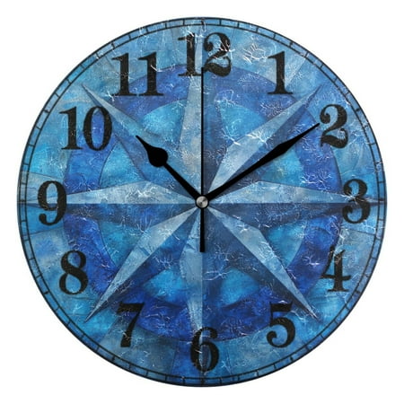 Blue Compasses Silent Wall Clock 10 Non-Ticking Battery Clock