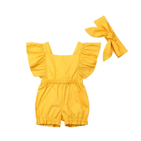 

Newborn Infant Baby Girl Solid Romper Headband Bodysuit