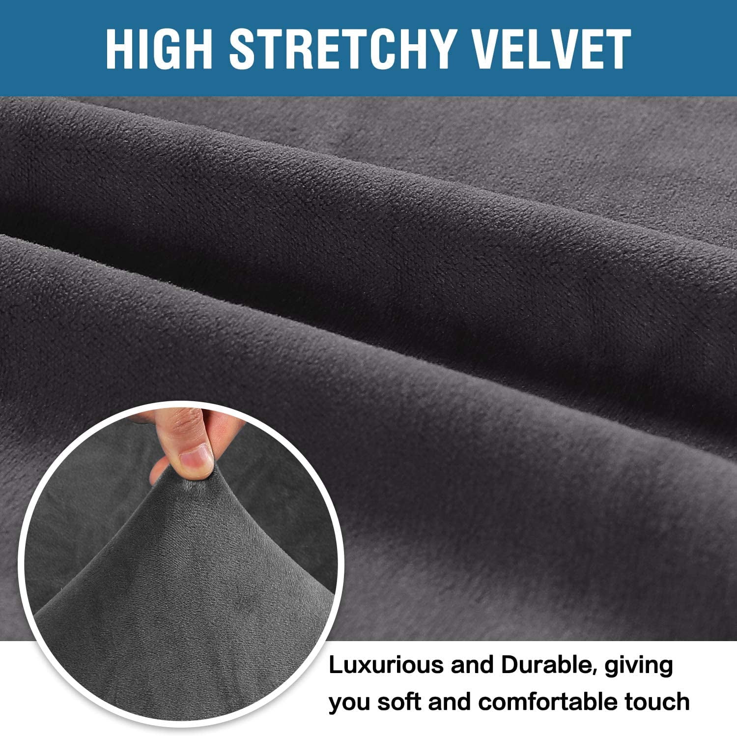 CHUNTIAN Stretch Velvet Sofa Covers for 3 Cushion Couch Covers Sofa Slipcovers Furniture Protector Soft with Non Slip Elastic Bottom, Crafted from Thick Comfy Rich Velour (Sofa 72"-90", Gray)