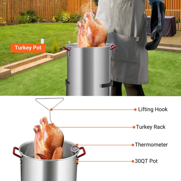 BeesClover Friteuse à Dinde de 30 Qt, Chaudière Vapeur en Aluminium pour Fruits de Mer, Friteuse Profonde d'Extérieur avec Régulateur 0-5 PSI, Casserole pour Poisson avec Réchaud au Propane, Support de Brûleur et Trousse de Thermomètre pour Faire Frire la Dinde