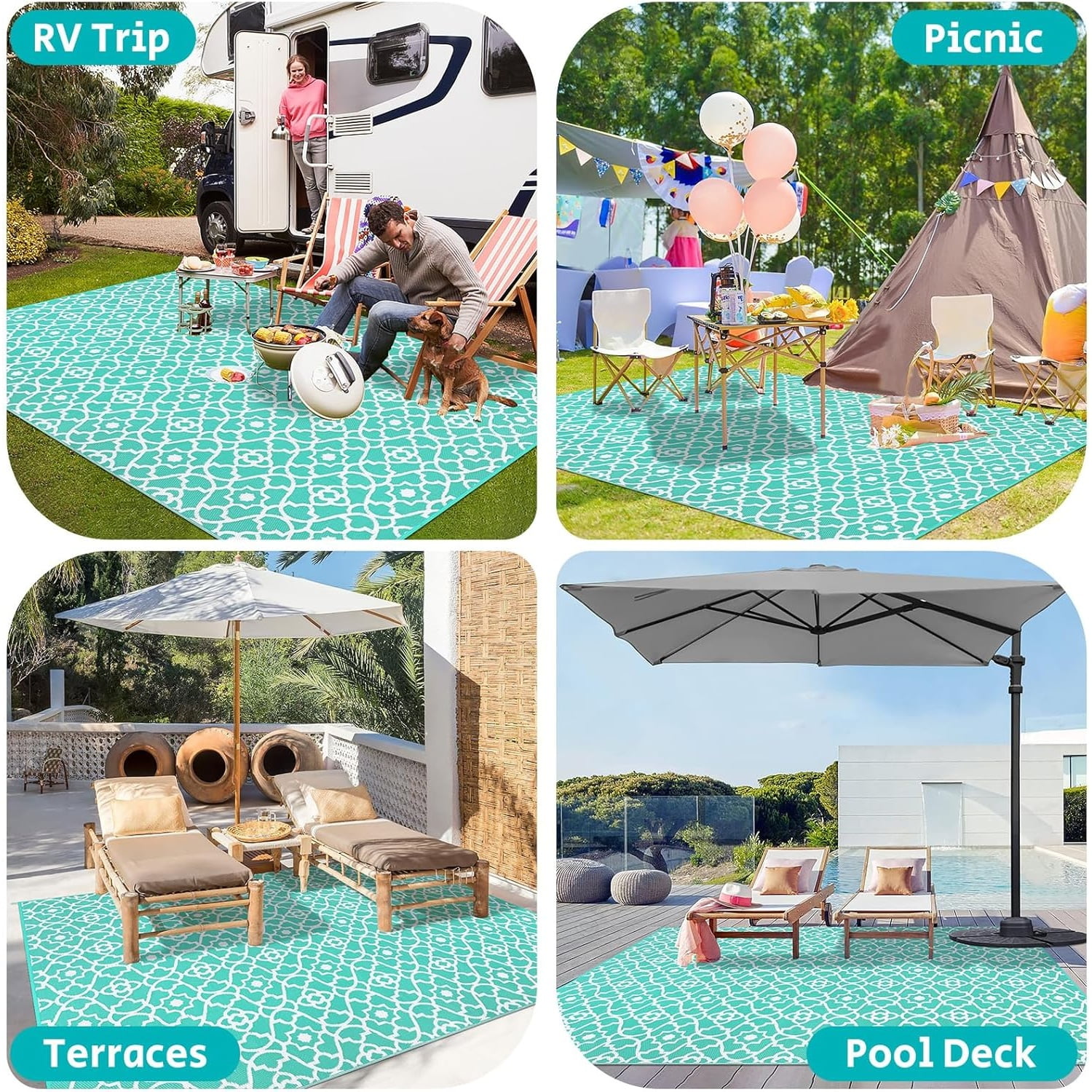 Outdoor Rug Waterproof 9x12, Reversible Plastic Straw Rug RV Camping Rug, Indoor Outdoor Patio Mat Clearance, Outside Carpet for Porch,Deck,Camper,Balcony,Backyard,Picnic