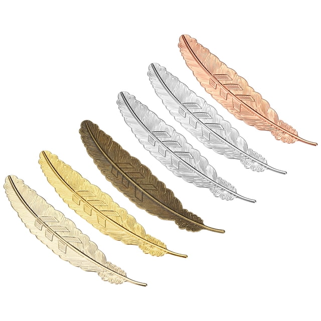 Marcadores de libro de metal en forma de pluma Uxcell, 6 colores, 6 piezas, regalo para lectores y amantes de los libros
