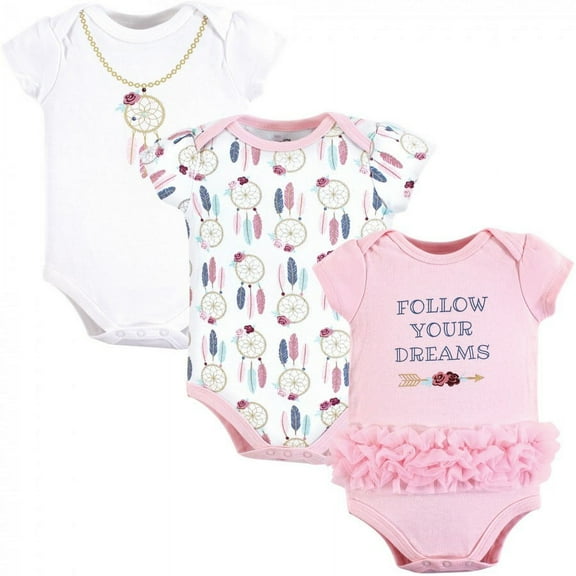 Little Treasure Baby Girl Cotton Bodysuits 3pk, Dream Catcher, 0-3 Months