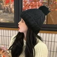 thumbnail image 2 of Hadanceo Women Fall Winter Hat Thickened Knitted Soft Elastic Warm Anti-slip Ear Protection Plush Ball Decor Twisted Pattern Outdoor Cap, 2 of 11