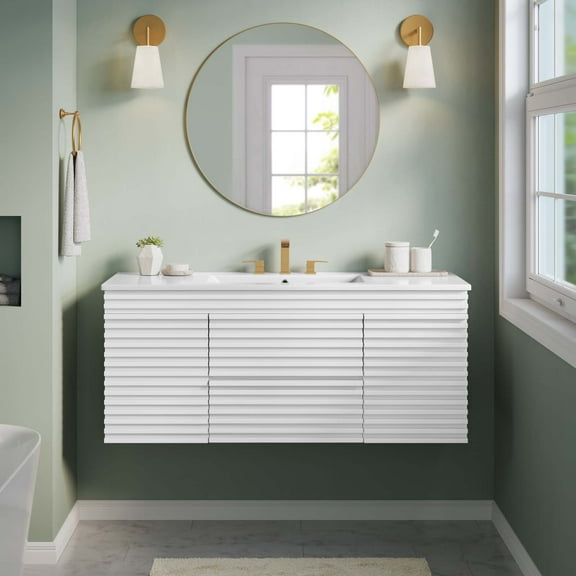 Modway Render 48" Wall-Mount Bathroom Vanity in White White