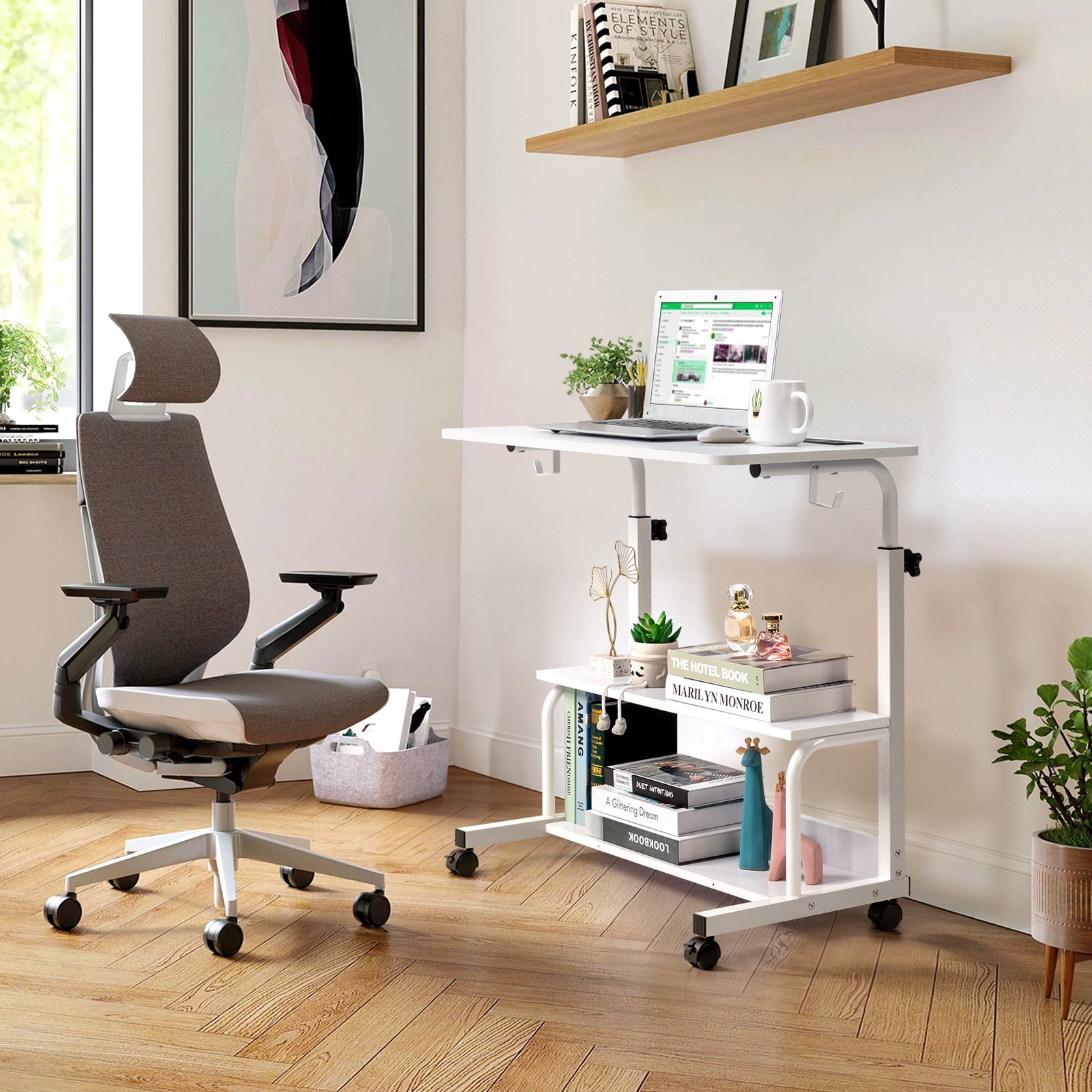 Ktaxon Computer Laptop Desk Stand Rolling Side Table Sofa End Cart PC Tray with Charging Station