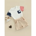 thumbnail image 3 of Independence Day Kid Boys Summer Clothing Set Casual Short Sleeve Star Stripe Printed Top Drawstring Shorts, 3 of 8