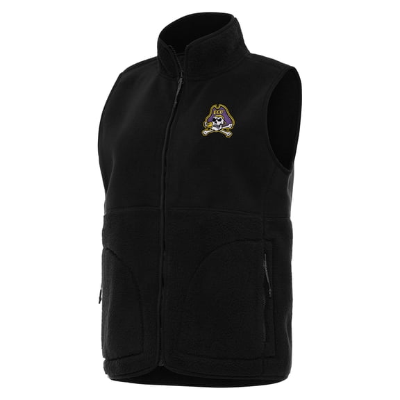 Women's Antigua  Black ECU Pirates Nostalgic Full-Zip Vest