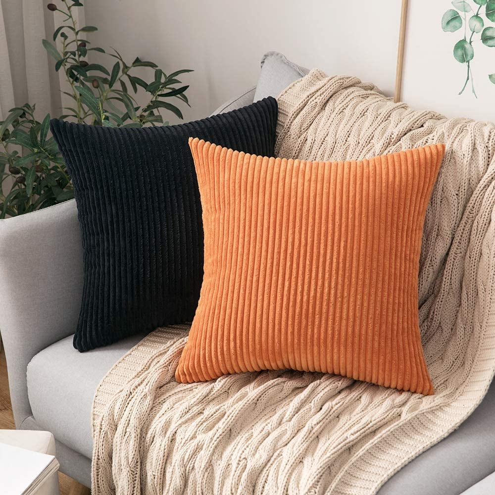 Wehilion 2pcs Throw Pillow Covers Set Cushion Cases Pillowcases for Sofa Bedroom Car Corduroy Soft Soild Decorative Square Christmas
