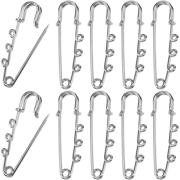 1 Box 30Pcs Silver Safety Pin Kilt Pins Bulk Metal Stainless Steel Heavy Duty Fastener Loops Clasp Brooches Findings with 3 Holes for Sewing Blanket Clothes Scarf Skirt DIY Jewelry Supplies Colorful
