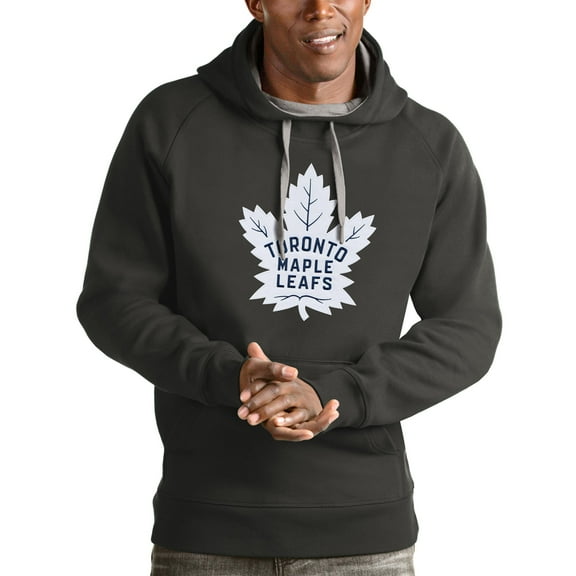 Men's Antigua Charcoal Toronto Maple Leafs Logo Victory Pullover Hoodie
