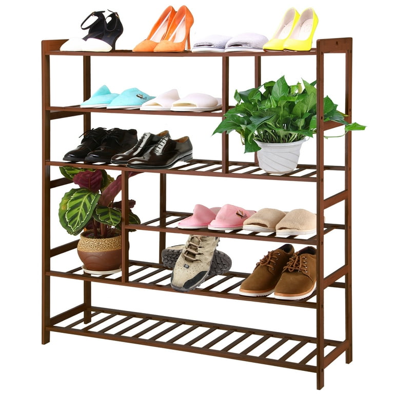 Ollieroo Bamboo Shoe Rack 6 Tier Entryway Shoe Shelf Storage Organizer Free Standing Shelves Brown Walmart