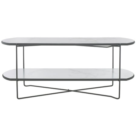 SAFAVIEH Marlee Glam Wood Coffee Table White Faux Paper Marble/Black