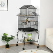 Topeakmart Triple Roof Rolling Bird Cage with Stand Perch, Large, Metal, Black