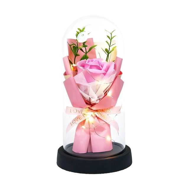 Decoraciones para San Valentín, adornos para San Valentín, regalos para San Valentín, regalo para San Valentín, flores eternas, ramo de flores secas, rosas con tapa de cristal, flores de jabón, regalo