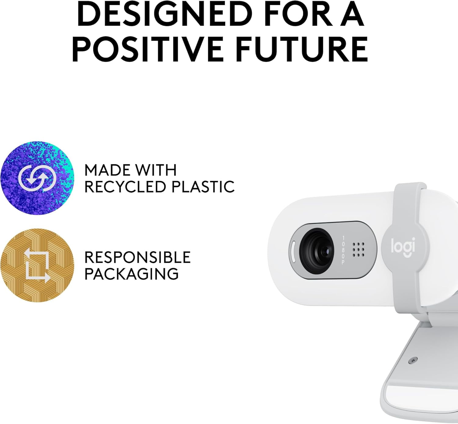 Logitech Brio 100 Webcam Full HD pour Réunions et Streaming, Blanc Cassé - Couleur - 2 MP - 1920 x 1080 - 720p, 1080p - audio - USB