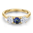 thumbnail image 3 of Gem Stone King 18K Yellow Gold Plated Silver Blue Mystic Topaz and White Zirconia Engagement Ring for Women | 2.00 Cttw | Round 5MM | Gemstone November Birthstone | Size 7, 3 of 6