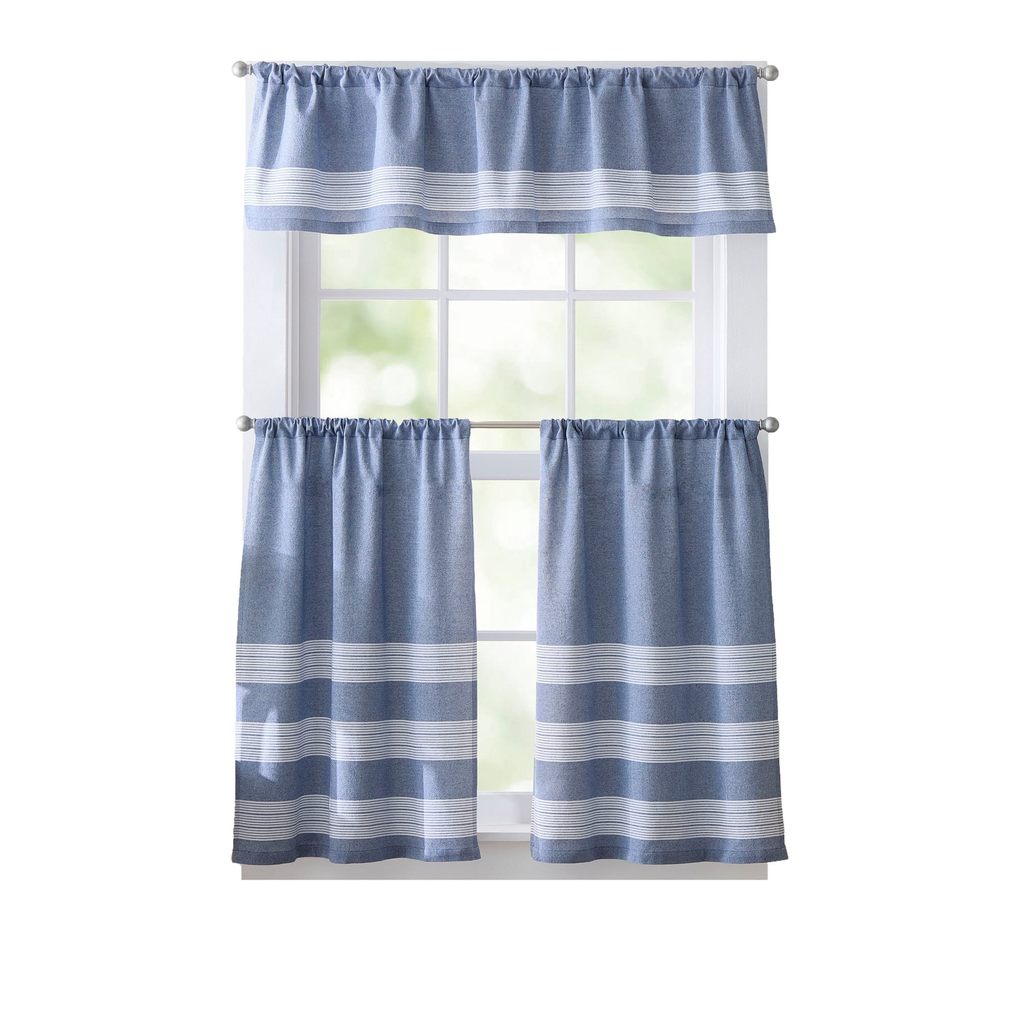 Curtainworks Denim Yarn Dye Valance Blue, 1 Piece, Indoor, Pole Top, 58" x 14", Adult